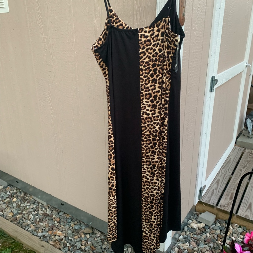 White birch hi low butter soft maxi dress leopard/black large